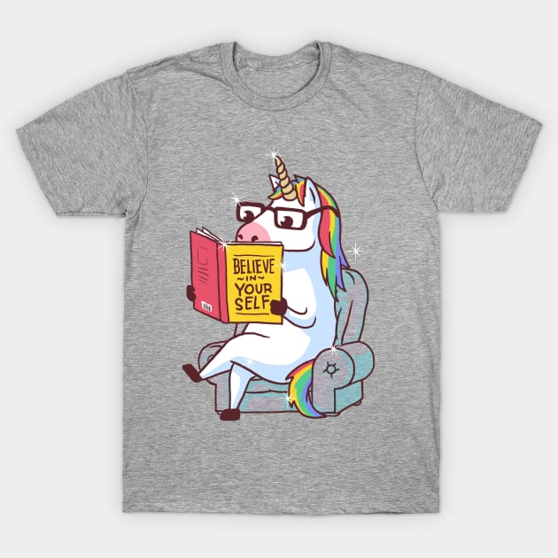 Believe in Yourself Unicorn Reading Book T-Shirt by vo_maria